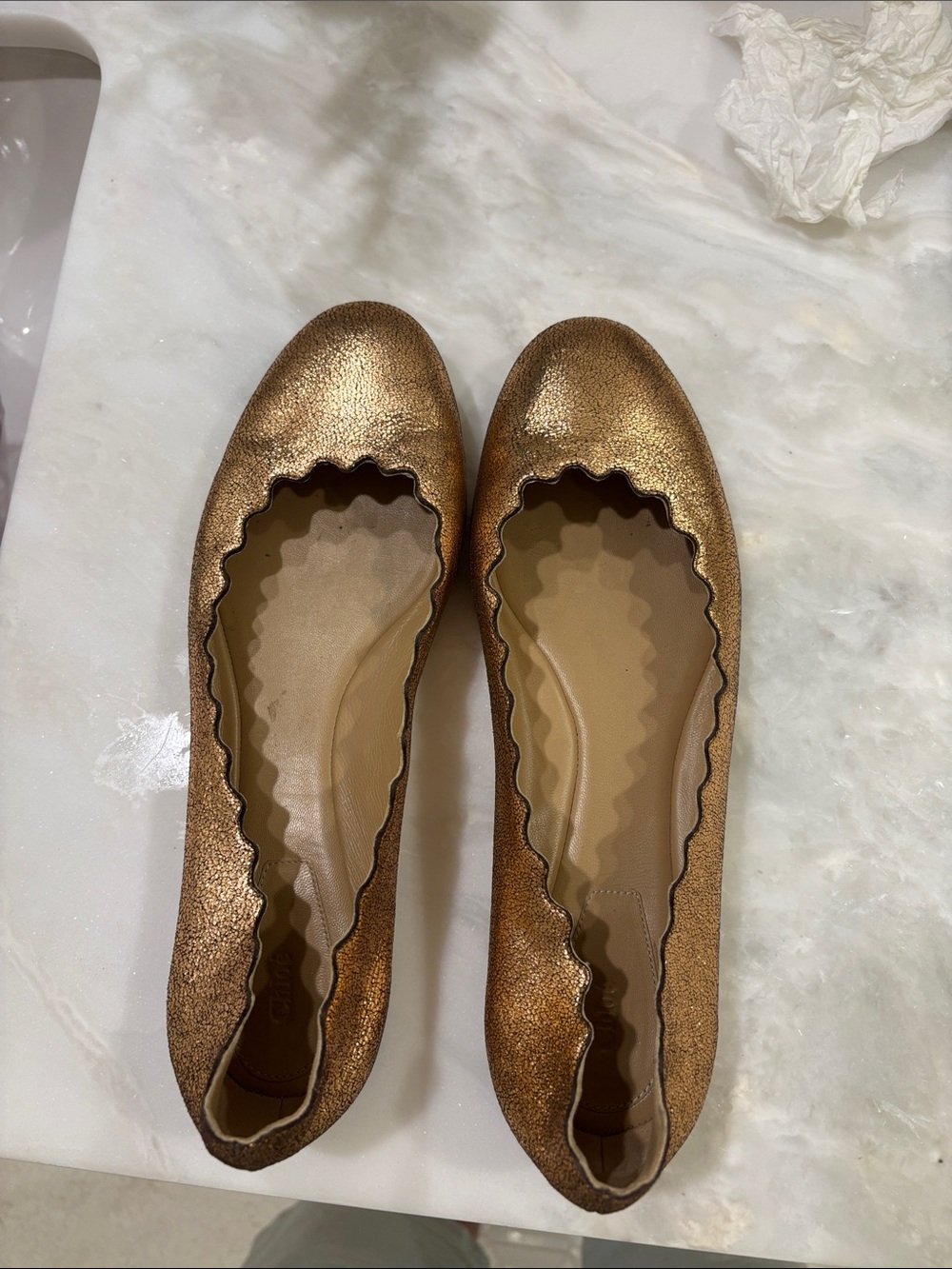 Chloe Scallop Metallic Pink Ballet Flats - Women